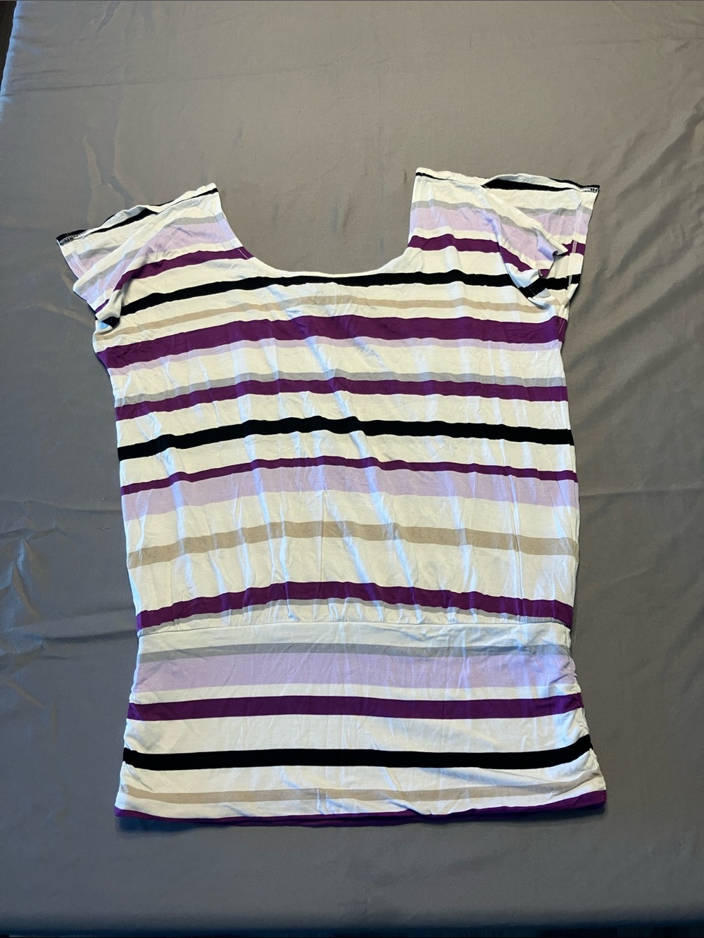 White House Black Market Striped Short Sleeve Tee in White, Purple & Black